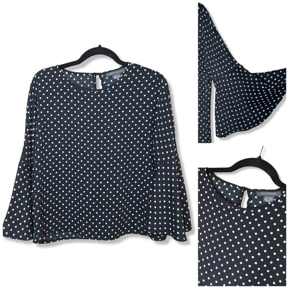 SUZY Shier Black & White Polkadot Boxy Bellsleeve Blouse - Picture 7 of 7